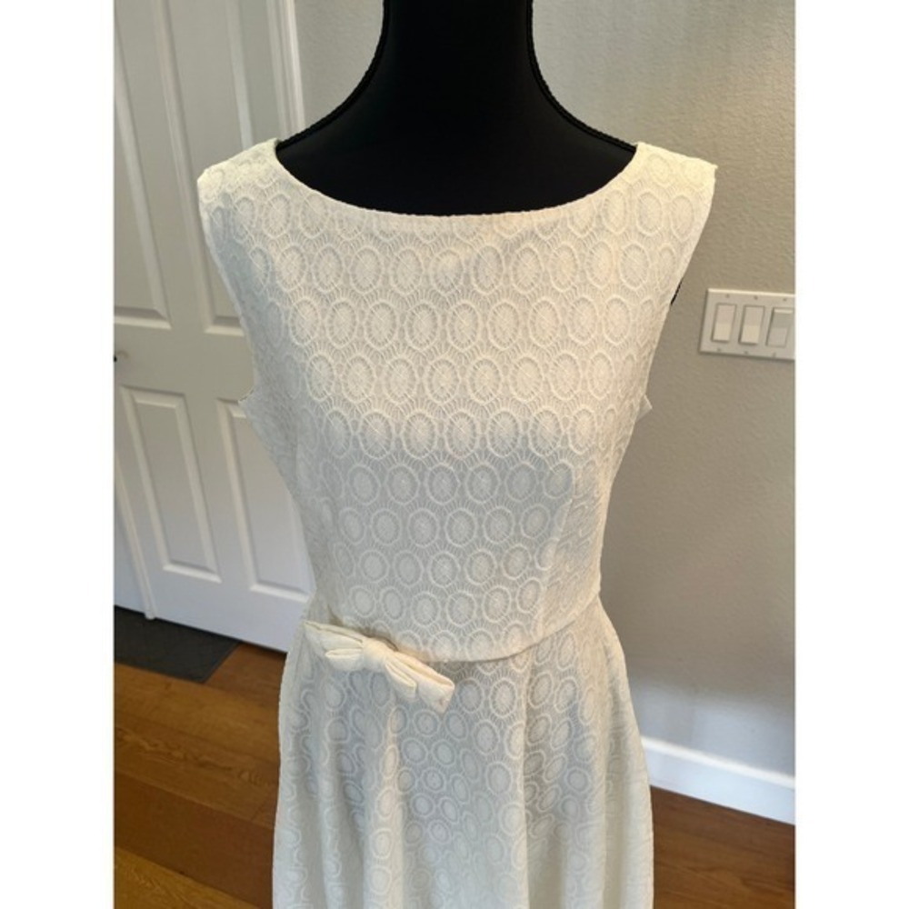 NWT Retro Lace Swing Dress Ivory Bow Waist Boat Neck A Line Bridal Cocktail M - Picture 12 of 17